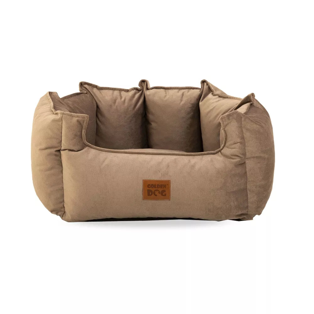 Cappuccino dog bed with soft raised sides — elegant pet bedding for comfort, support, and stylish interiors