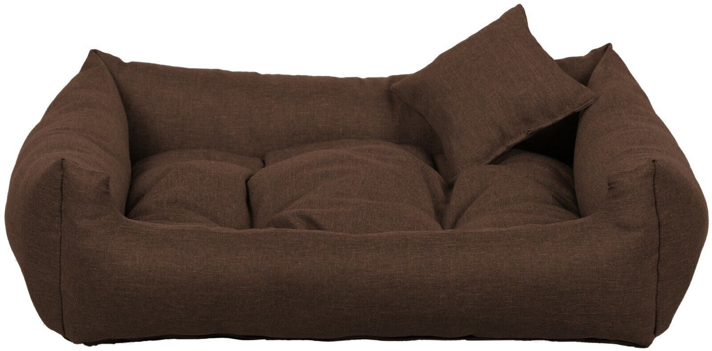 Dark Brown dog bed with soft cushion and matching pillow – elegant, easy-to-clean pet bedding