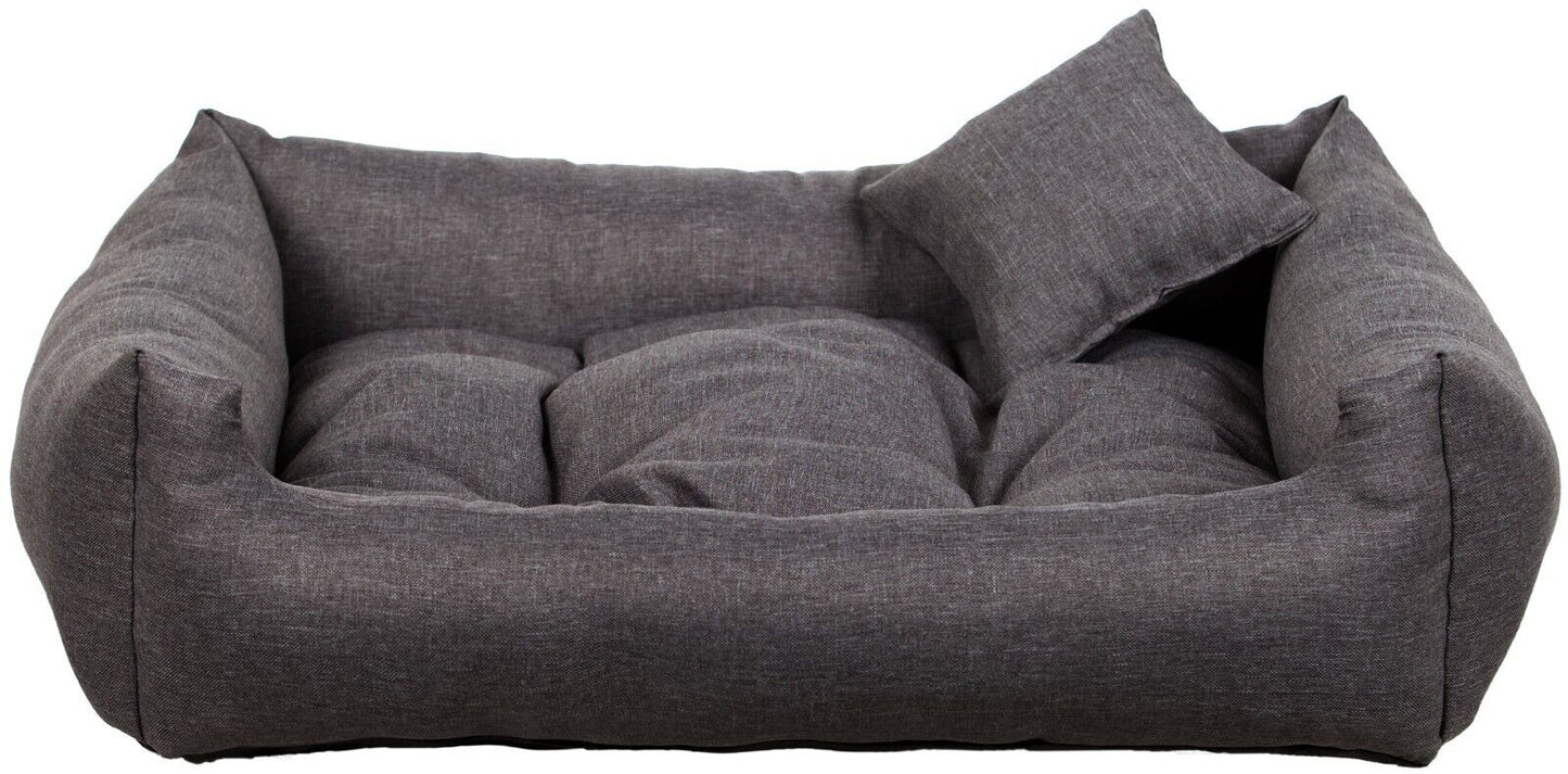 Luxury dark grey dog bed with soft cushion and matching pillow – elegant, easy-to-clean pet bedding