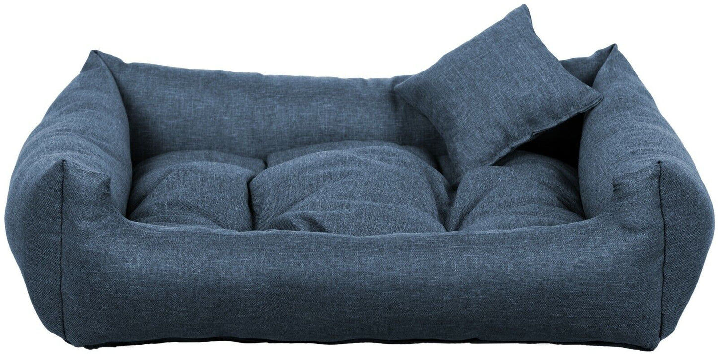 Navy dog bed with soft cushion and matching pillow – elegant, easy-to-clean pet bedding