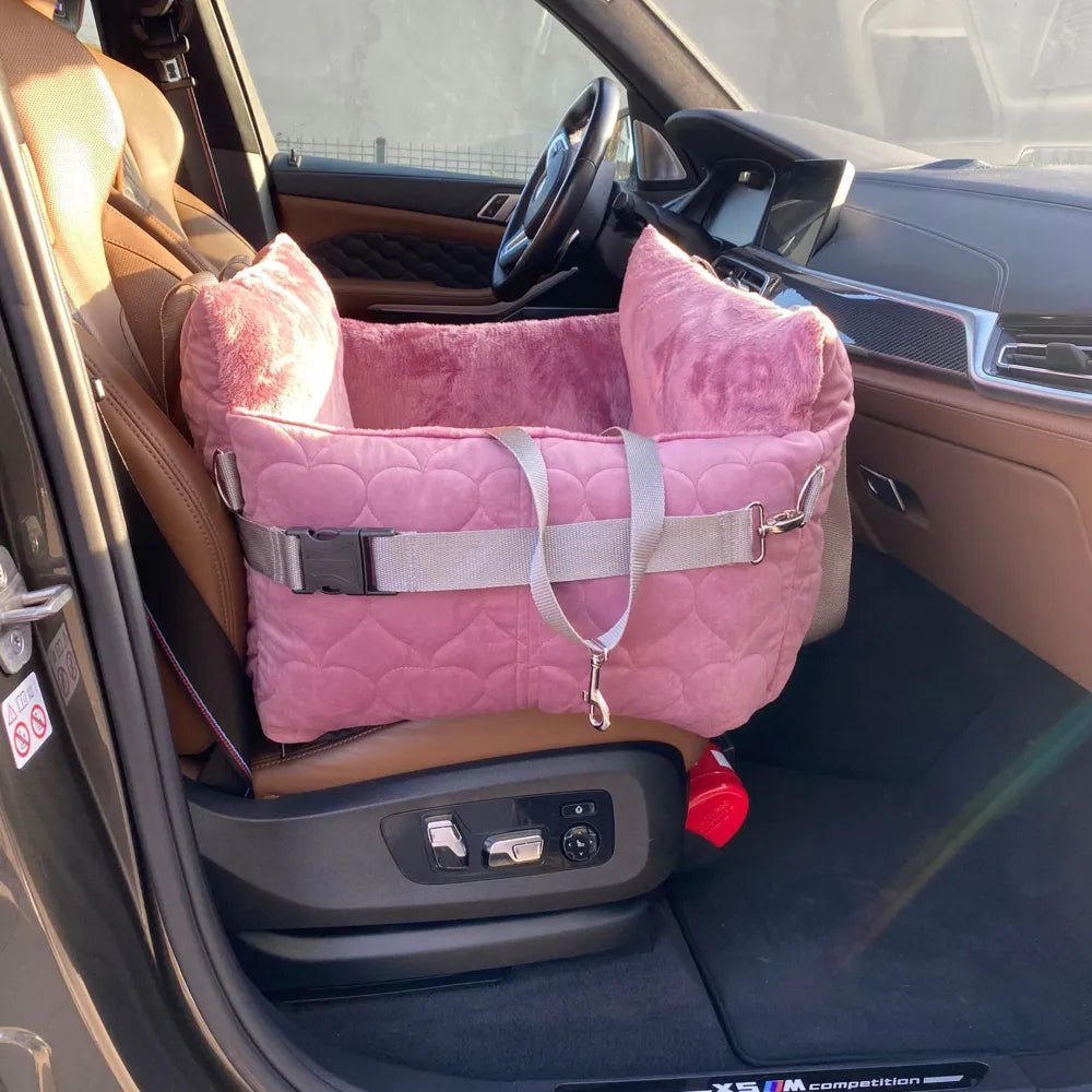 Three-in-One Dog Car Seat – Quilted Travel Bed & Carrier - Pink Edition