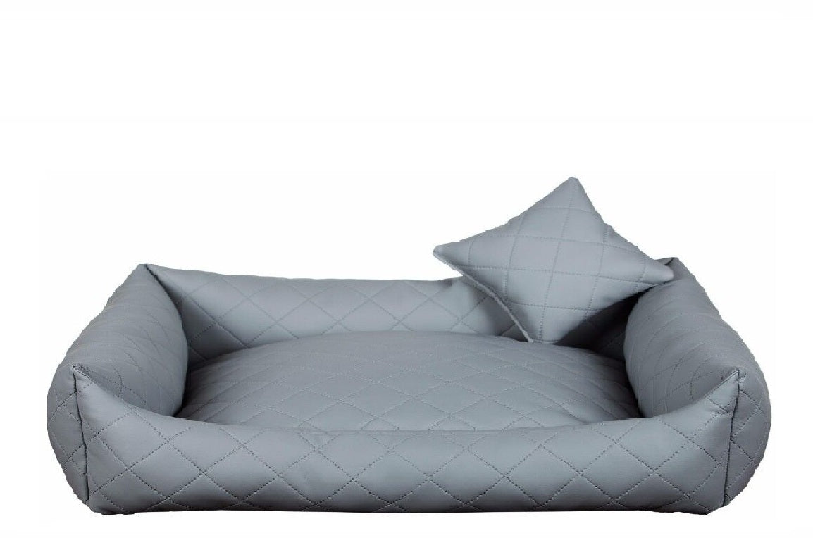 Eco Leather Fully Quilted Dog Bed – Elegant Grey Edition