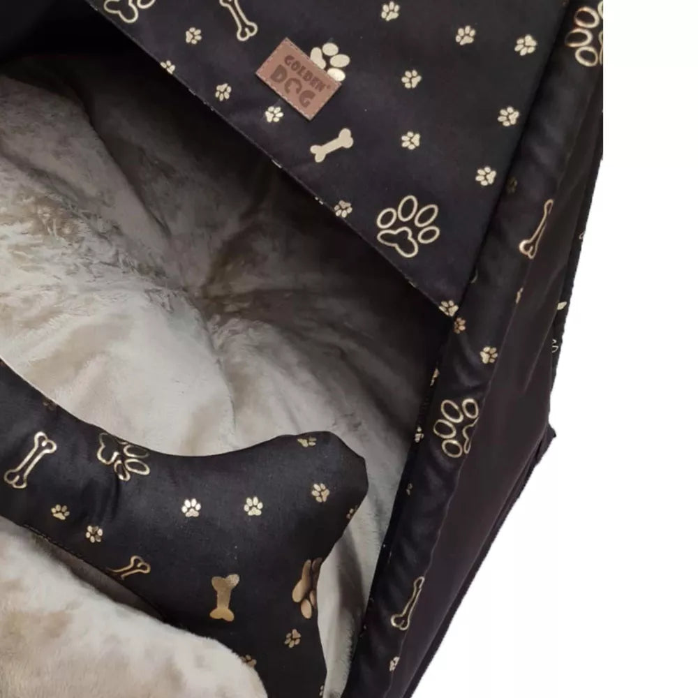 Tipi Style Dog Bed — Golden Paws Pattern Edition