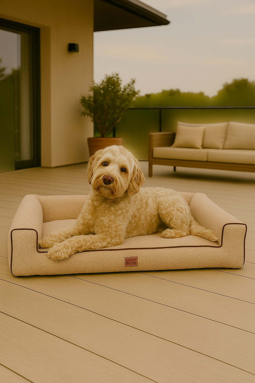Dog on the dog bed