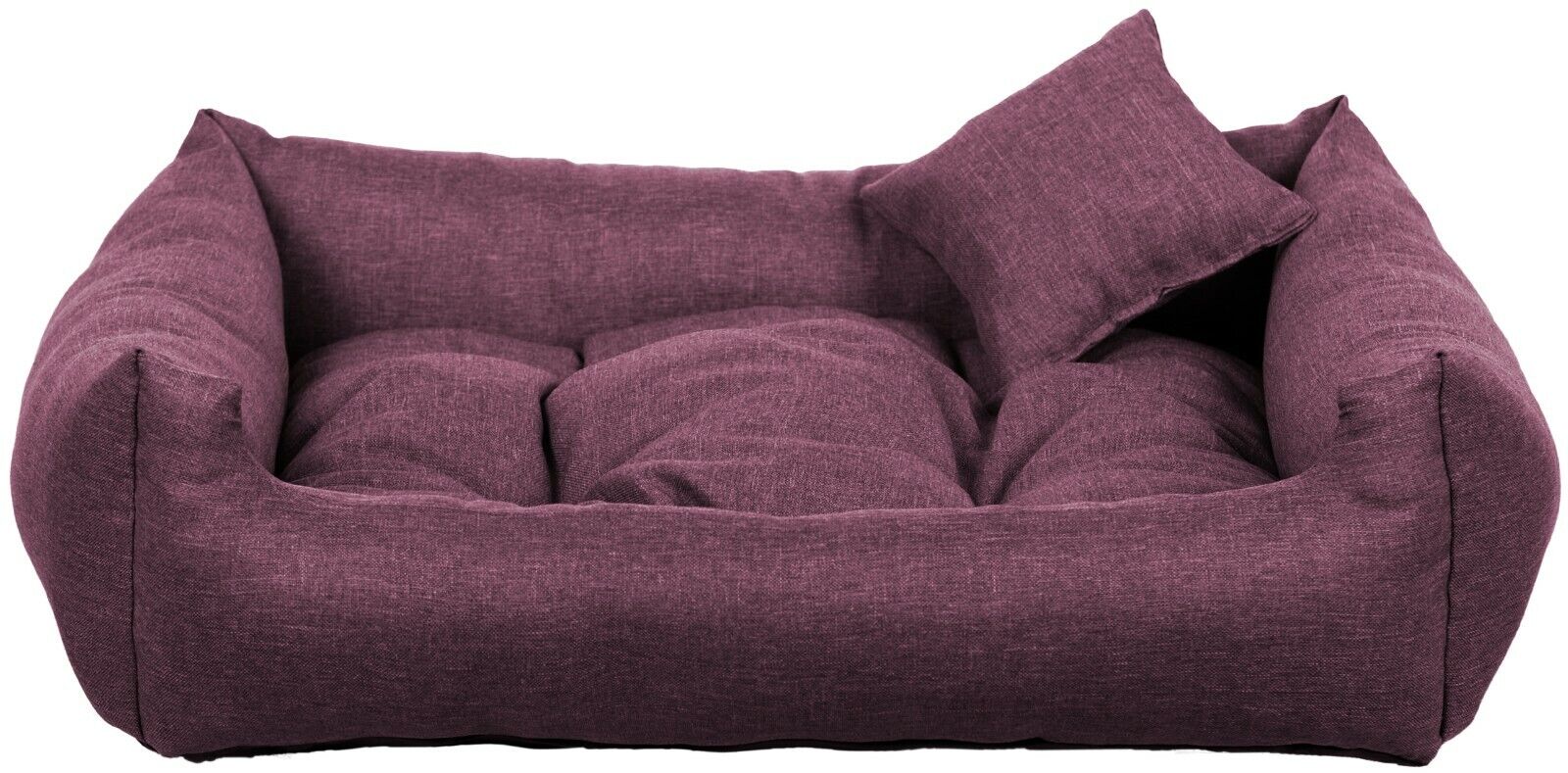 Luxury purple dog bed with soft cushion and matching pillow – elegant, easy-to-clean pet bedding