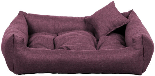 Luxury purple dog bed with soft cushion and matching pillow – elegant, easy-to-clean pet bedding