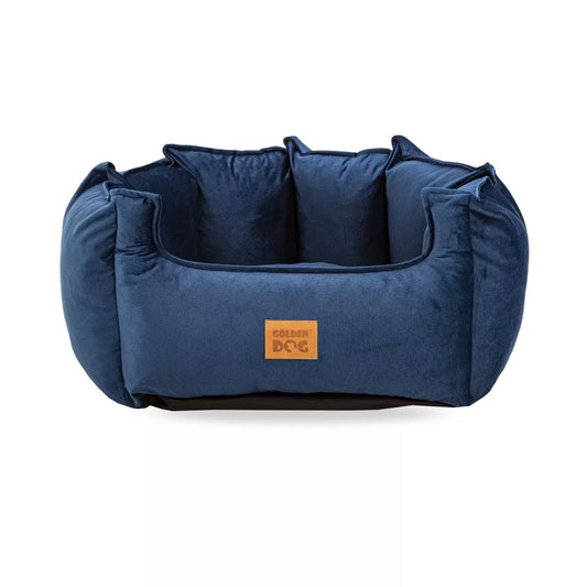 Close-up of black dog bed with zippered cover being opened — washable upholstery detail showing how the cover can be removed for cleaning