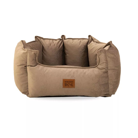 Cappuccino dog bed with soft raised sides — elegant pet bedding for comfort, support, and stylish interiors