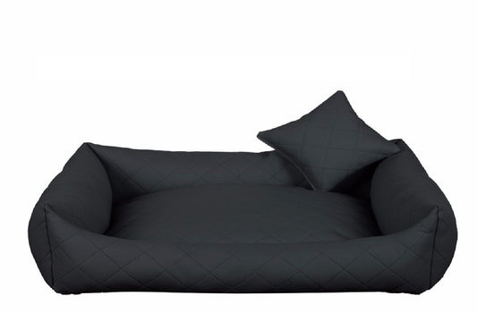Anthracite fully quilted eco-leather dog bed with soft-touch finish — luxury pet bedding designed for comfort, durability, and modern interiors