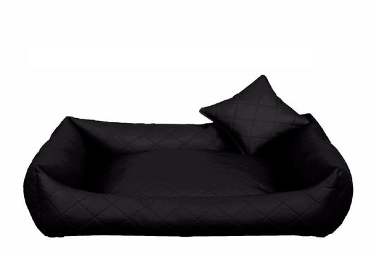 Black fully quilted eco-leather dog bed with soft-touch finish — luxury pet bedding designed for comfort, durability, and modern interiors
