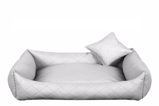 White fully quilted eco-leather dog bed with soft-touch finish — luxury pet bedding designed for comfort, durability, and modern interiors