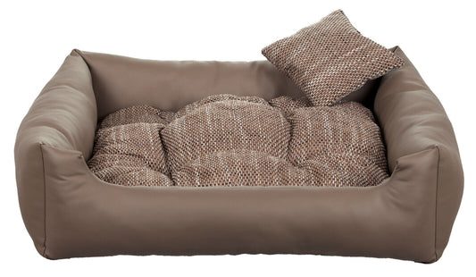 Luxury beige dog bed with soft cushion and matching pillow – elegant, easy-to-clean pet bedding by PAWDORO