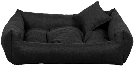 Luxury black dog bed with soft cushion and matching pillow – elegant, easy-to-clean pet bedding by PAWDORO