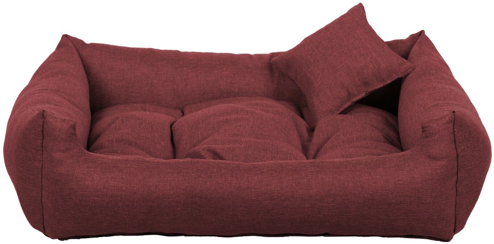 Luxury burgundy dog bed with soft cushion and matching pillow – elegant, easy-to-clean pet bedding
