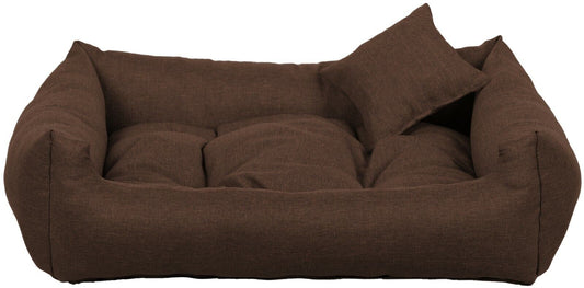 Dark Brown dog bed with soft cushion and matching pillow – elegant, easy-to-clean pet bedding 