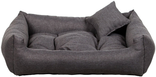 Luxury dark grey dog bed with soft cushion and matching pillow – elegant, easy-to-clean pet bedding