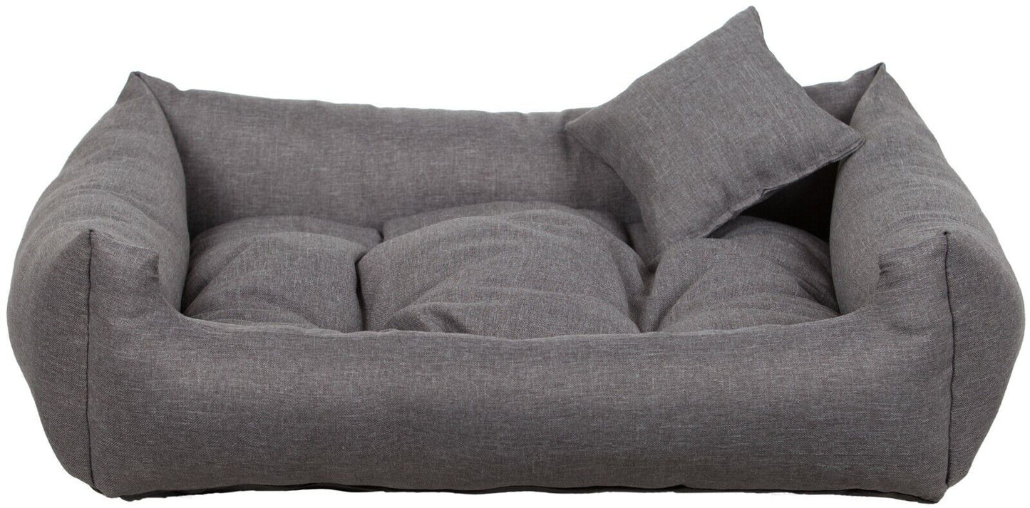 Light grey dog bed with soft cushion and matching pillow – elegant, easy-to-clean pet bedding 