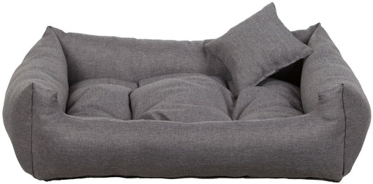 Light grey dog bed with soft cushion and matching pillow – elegant, easy-to-clean pet bedding 