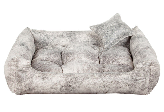 Luxury marble dog bed with soft cushion and matching pillow – elegant, easy-to-clean pet bedding by PAWDORO