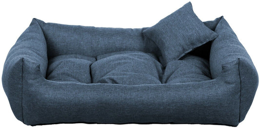 Navy dog bed with soft cushion and matching pillow – elegant, easy-to-clean pet bedding