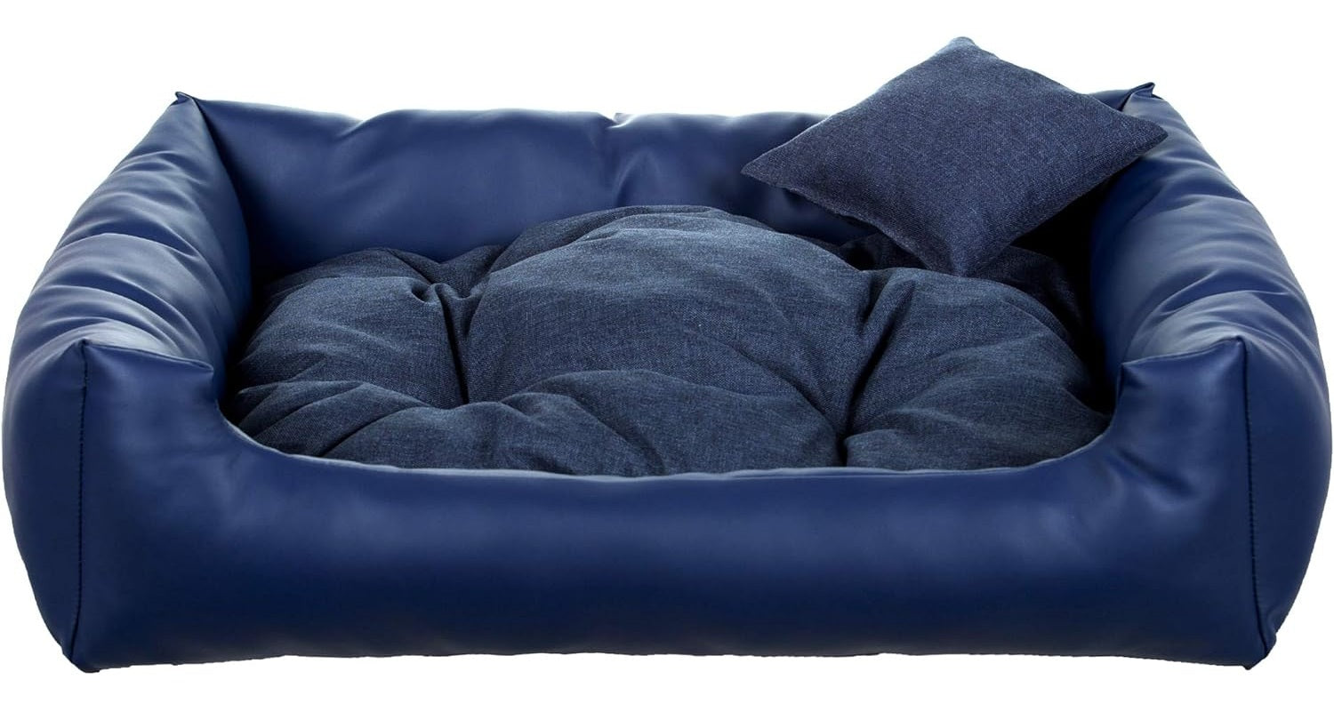 Luxury navy dog bed with soft cushion and matching pillow – elegant, easy-to-clean pet bedding by PAWDORO