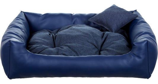 Luxury navy dog bed with soft cushion and matching pillow – elegant, easy-to-clean pet bedding by PAWDORO