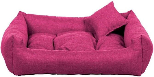 Luxury pink dog bed with soft cushion and matching pillow – elegant, easy-to-clean pet bedding by PAWDORO