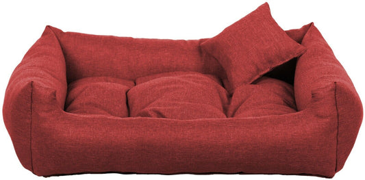 Luxury red dog bed with soft cushion and matching pillow – elegant, easy-to-clean pet bedding