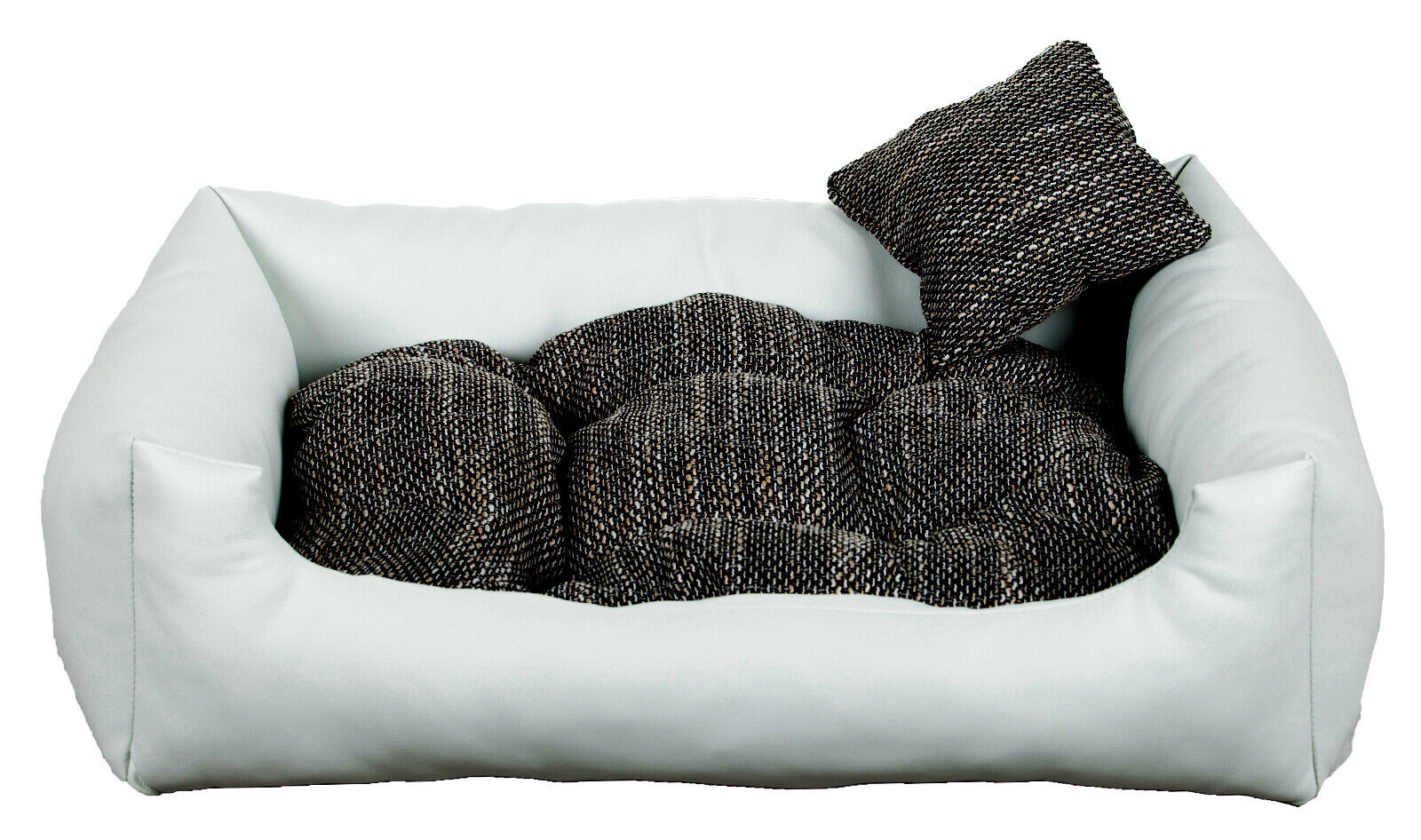 Luxury white dog bed with soft cushion and matching pillow – elegant, easy-to-clean pet bedding by PAWDORO