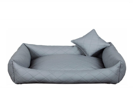 Eco Leather Fully Quilted Dog Bed – Elegant Grey Edition